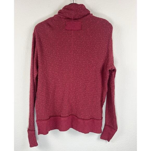 Free People We The Free Waffle Knit Turtleneck Sweater Side Slit Muted Red XS - Picture 7 of 12